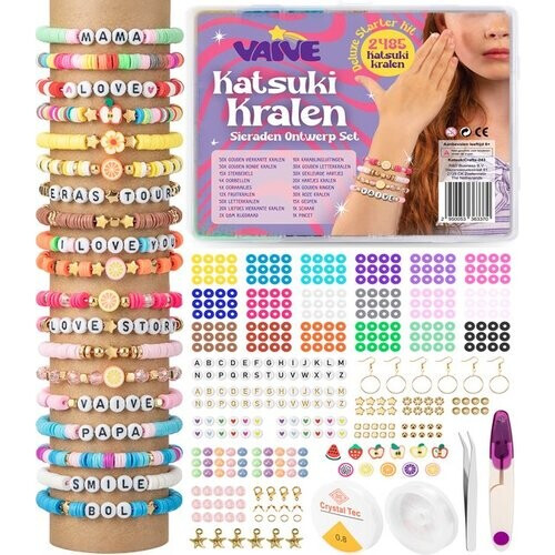 Tweedekans Vaive Katsuki Kralen Deluxe Starter Kit - 2485-delige Sieraden Maken Set - Knutselen Meisjes - Voor Kinderen - Knutselkoffer - Armband Maken - Oorbellen maken Tweedehands