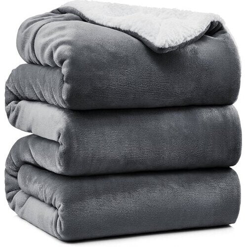 Tweedekans VAIVE Luxe Sherpa Fleece Deken 220x240 cm - Superzacht - Plaid voor Bank, Bed of Woonkamer Decoratie - Dekens - Plaids - Dekentje – Grijs Tweedehands