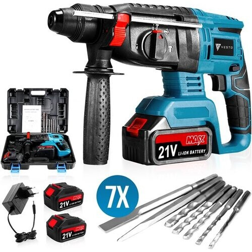 Tweedekans Vesto® Elektrische Boorhamer - Draadloze Klopboormachine - Hamerboor met Beitelfunctie - Accu Combihamer - Betonboor - Inclusief Borenset, 2x Accu & Oplader Tweedehands