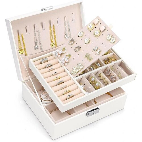 Tweedekans Vimora Sieradendoos met extra verdieping - Wit - Juwelendoos - Sieradenkistje - Voor Volwassenen, Meisjes, Heren & Dames - Geschikt Voor Kettingen, Oorbellen, Armbanden & Ringen Tweedehands