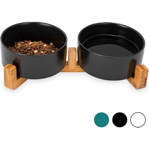 Tweedekans Voerbak Hond - Drinkbak - Met Standaard - 2x 800 ml - Maat M - Zwart Tweedehands