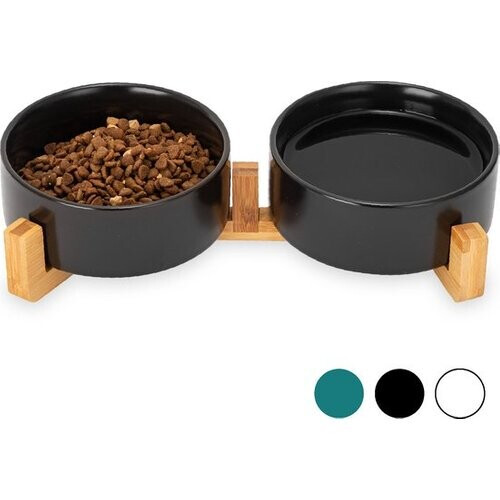 Tweedekans Voerbak Hond - Voerbak Kat - Drinkbak - Met Standaard - 2x 400 ml - Maat S - Zwart Tweedehands