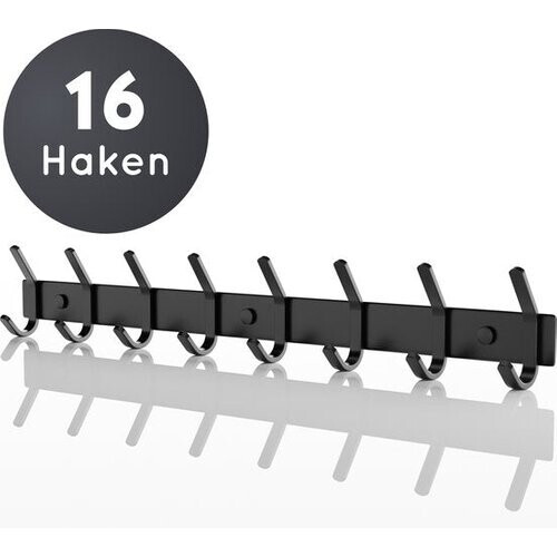Tweedekans Volcan Wandkapstok - 16 Haken - RVS - Muur Kapstok Hangend - Industrieel - 3M Tape - Zwart Tweedehands