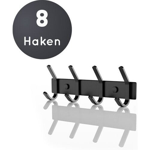 Tweedekans Volcan - Wandkapstok 8 Haaks - RVS - Inclusief Montagekit - 27 x 8 cm -Zwart Tweedehands