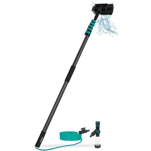 Tweedekans VONROC 3K Full Carbon Telescopische Wasborstel - 7.5 meter - Incl. 5-vlaks borstelkop, 11m waterslang en zeepdispenser Tweedehands