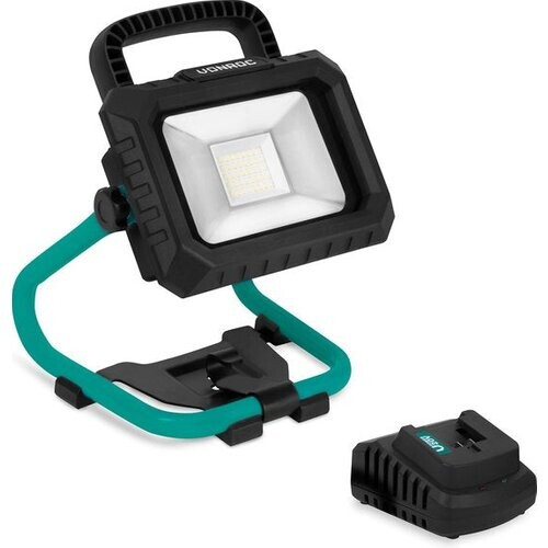Tweedekans VONROC Accu Bouwlamp 20V - LED - 20W – 2 standen: 900/1800 lumen – kantelbaar – brede stralingshoek - Incl. 2.0Ah accu en snellader Tweedehands