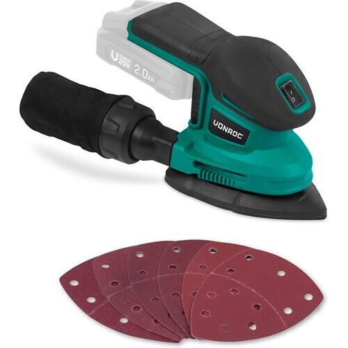 Tweedekans VONROC accu multischuurmachine – VPower 20V – Zonder accu & lader – Incl. stofzak en 6 schuurvellen Tweedehands