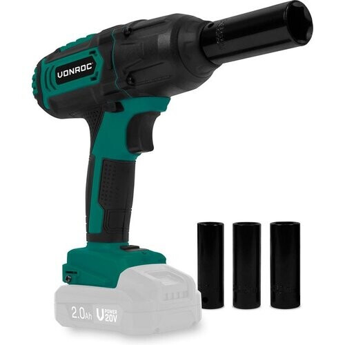 Tweedekans VONROC Accu slagmoersleutel 20V – 4 standen: 100/200/300/400Nm - Incl. 4 moerdoppen – geschikt voor het verwisselen van wielbouten en -moeren - Zonder accu & lader Tweedehands