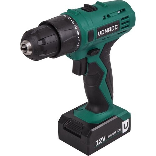 Tweedekans VONROC Accuboormachine – 12V Li-Ion – Incl. 2x accu, sneloplader, schroefbits & opbergtas Tweedehands