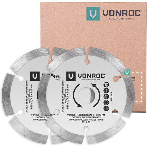 Tweedekans VONROC Diamant zaagbladen voor mini cirkel- en invalzagen – 85x15mm - 2 stuks cirkelzaagbladen – Voor steen en keramiek Tweedehands