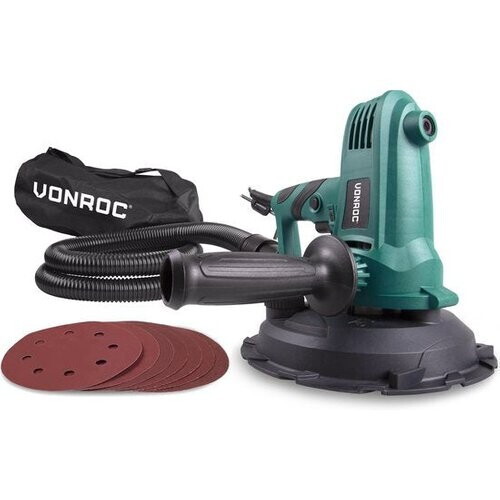 Tweedekans VONROC DS501AC Schuurmachine – 750W – Ø180 mm Schuurzool – Met Stofafzuiging - Slang - Opvangzak - 8 Schuurvellen Tweedehands