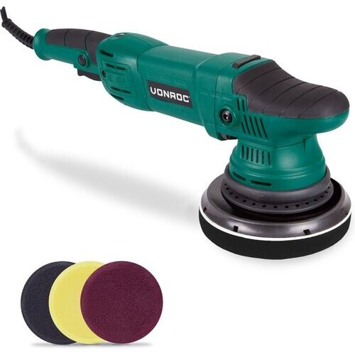 Tweedekans VONROC Excentrische polijstmachine - poetsmachine – 1050W – Ø150MM – Soft start – Incl. 4 schijven, steunschijf & tas Tweedehands