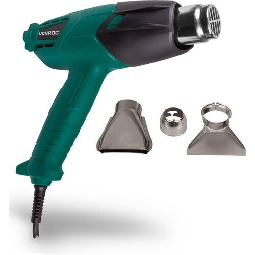 Tweedekans VONROC Heteluchtpistool – Verfafbrander – 2000W – 3 temperatuurstanden – Incl. Accessoires & tas Tweedehands