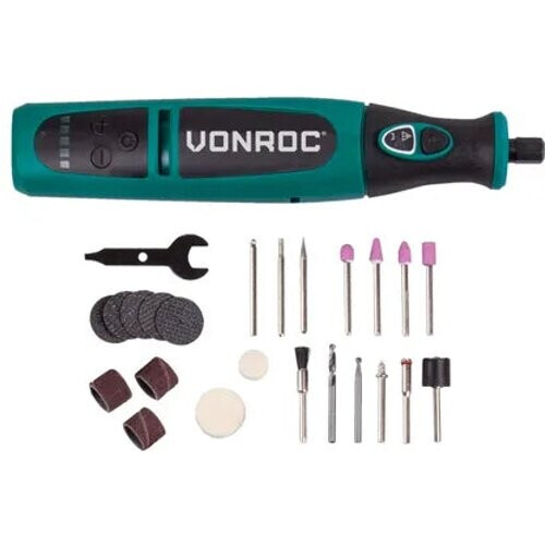 Tweedekans Vonroc Roterende Multitool - 8V - Accu - 5 Snelheden - 24-delig - LED - Tas Tweedehands