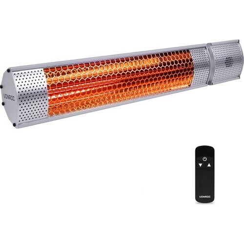 Tweedekans VONROC Sfeervolle terrasverwarmer – Marsili 2000W – Hoog rendement – Zilver - Low Glare lamp – 2 Warmteniveaus – Met afstandsbediening Tweedehands
