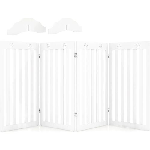 Tweedekans Vrijstaand Hondenhek – 3-Delig – Opvouwbaar – Hout – Flexibele Scharnieren – Wit Tweedehands