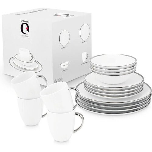 Tweedekans VT Wonen Serviesset Raw White Silver 14-delig – Voorzien Van Tijdloos Design En Elegant Porselein En Vaatwasmachinebestendig – Voor 4 Personen – Wit Porselein – 15-25,5 cm Tweedehands
