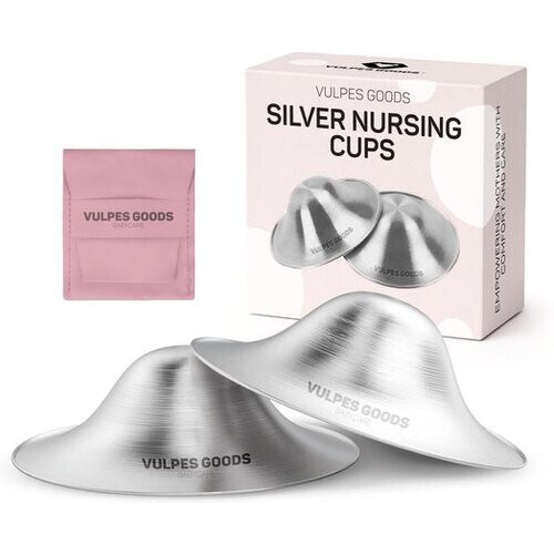 Tweedekans Vulpes Goods® Babycare Zilveren Tepelkapjes – Nursing Cups - 999 Puur Zilver – Hypoallergeen & Herbruikbaar – Tepelbeschermers voor Borstvoeding – Maat M – Incl. Opbergetui Tweedehands