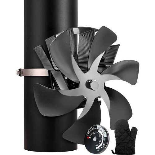 Tweedekans Vulpes Goods® Tech - Kachelventilator voor Houtkachel - Haardventilator - Ecofan - Warmte Ventilator - 6 Bladen - Incl. Thermometer & Handschoen - PRO versie Tweedehands