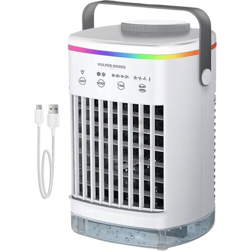 Tweedekans Vulpes Goods® Tech - Mini Airco PRO - Mobiele Airco - Luchtkoeler 4in1 - Aircooler - Tafelventilator - 4 windsnelheden, 2 luchtbevochtingsstanden & timer - Lekvrij - Wit Tweedehands