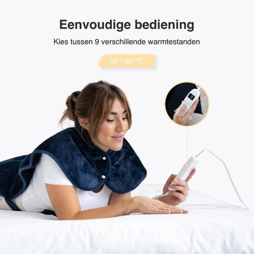 Tweedekans Warmtekussen - Elektrisch Deken met 9 Warmtestanden - Elektrische Warmte Mat - Verwarmd Nek, Schouder en Onderrug - 100W - Blauw Tweedehands