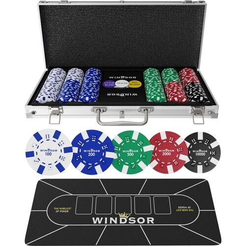 Tweedekans Windsor Pokerset - 300 Chips - PokerKleed - Blinds - Kaarten - Pokerchips - Poker Fiches Tweedehands