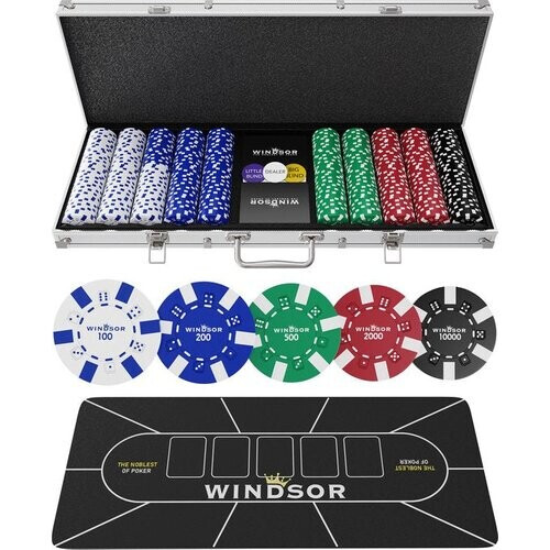 Tweedekans Windsor Pokerset - 500 Chips - PokerKleed - Blinds - Kaarten - Pokerchips - Poker Fiches Tweedehands