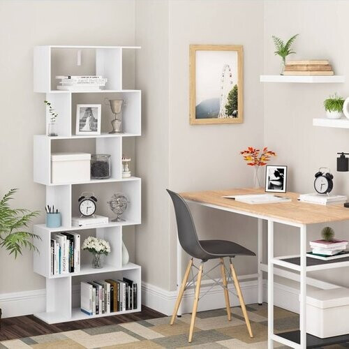 Tweedekans Woltu 6-vaks Boekenkast Wit 60 x 160 x 23,5 cm – Moderne open kast met speels design Tweedehands
