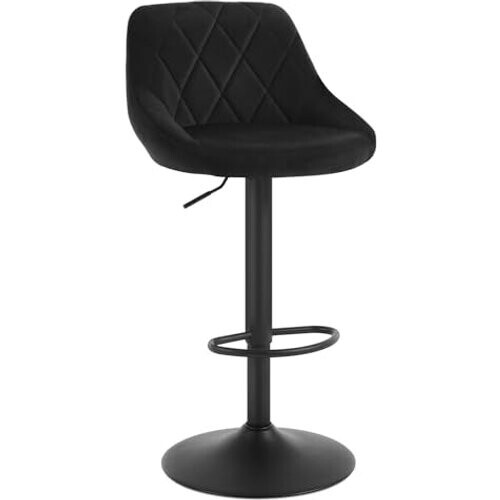 Tweedekans Woltu Barkruk Metalen Frame en Fluweel Bekleding Zwart - Draaibaar en Verstelbaar BH219sz-1 Tweedehands