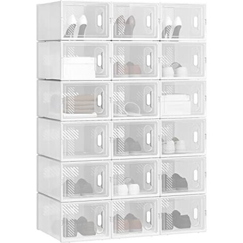 Tweedekans Woltu Opbergdozen voor Schoenen - Kunststof - 18 Stuks - 25x19x35 cm - Transparant Tweedehands