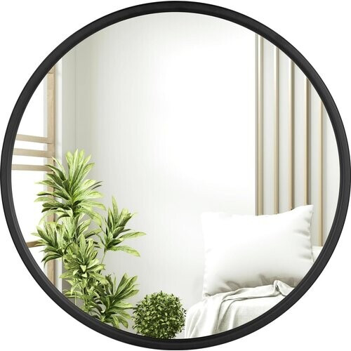 Tweedekans Woltu Ronde Wandspiegel Ø 50 cm - Zwart Metalen Frame - Moderne Decoratieve Spiegel voor Badkamer, Slaapkamer, Hal en Woonkamer Tweedehands