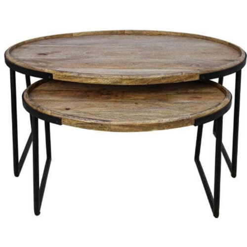 Tweedekans Wood Selections Salontafel Paulson - Set van 2 - Mangohout & Zwart Ijzer - 45x90x60 cm Tweedehands