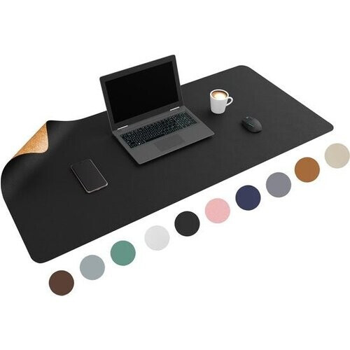 Tweedekans WURK Dubbelzijdige Bureau Onderlegger Kunstleer en Kurk - Bureau Organizer - Muismat - Zwart Kurk - 120x60 Tweedehands