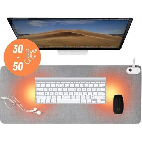 Tweedekans WURK Professionele Verwarmde Bureau Onderlegger - 30℃ tot 50℃ - Bureau Organizer - Warmtemat voor Bureau - Antislip - Inclusief Kabel Clip - Lichtgrijs - 80x33 Tweedehands