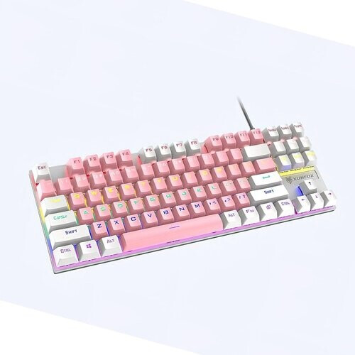 Tweedekans XUNFOX K80 RGB mechanisch 87keys TKL gaming toetsenbord - Windows/Mac game toetsenbord - blue switch - Mechanical Keyboard - QWERTY - anti-ghosting game toetsenborden - Roze/Wit Tweedehands