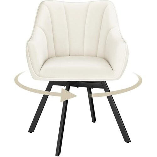 Tweedekans Yaheetech Eetkamerstoel met Armleuningen – Beige – 55 x 58,5 x 82 cm – 360° Draaibaar met Fluwelen Bekleding Tweedehands