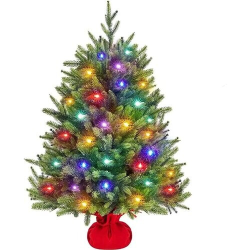 Tweedekans Yaheetech Kunstkerstboom Inclusief 50 Gekleurde Led-verlichting – Voorzien Van 143 Takpunten En 8 Lichtmodi En Cementen Basis – Voor Vensterbank En Tafel – Groen Pvc En Beton – 58 x 58 x 91,5 cm Tweedehands