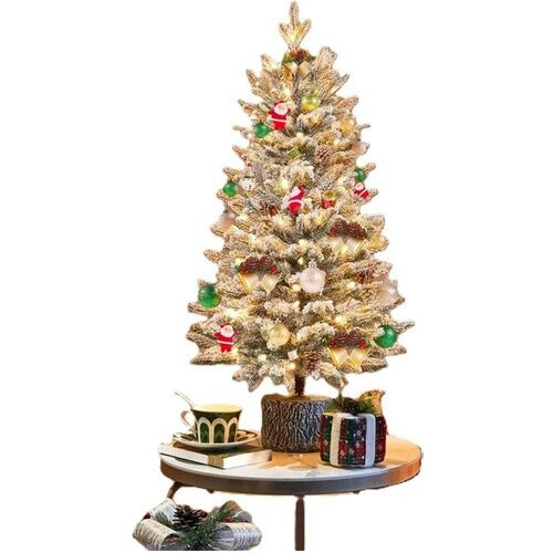 Tweedekans Yaheetech Kunstkerstboom Met Verlichting 61 cm – Voorzien Van 355 Takpunten En 50 Warm-Witte LED-Lichtjes En Realistische Stam – Voor Binnen En Buiten – Groen Met Sneeuw PVC Tweedehands