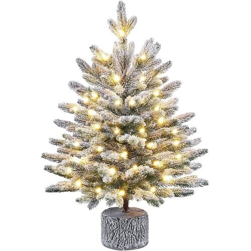 Tweedekans Yaheetech Mini Kunstkerstboom Met Sneeuw – Φ45 x 61 cm – Voorzien Van Warmwitte LED-Verlichting En Metalen Standaard En Vormontage – Voor Tafel En Vensterbank – Groen PVC En Metaal Tweedehands