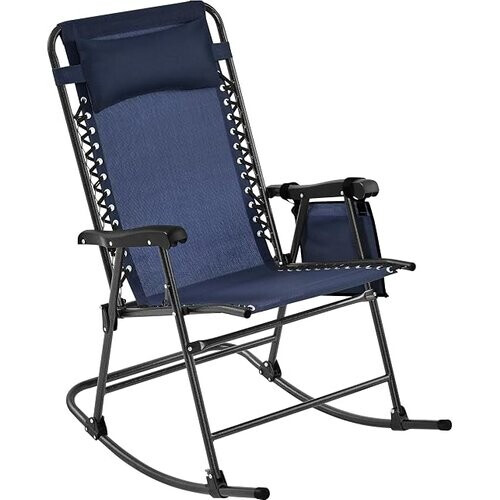 Tweedekans Yaheetech Opvouwbare Schommelstoel voor Buiten - Donkerblauw - Relaxstoel met Hoofdkussen en Bekerhouder Tweedehands