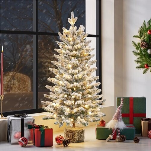 Tweedekans Yaheetech Tafelkerstboom Met Sneeuw En Verlichting – Φ55 x 92 cm – Voorzien Van 355 Takken En 50 LED-Lampjes En Realistische Boomstam – Voor Vensterbank En Buiten – Groen PVC En Metaal Tweedehands