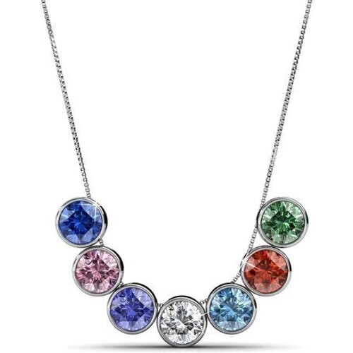 Tweedekans Yolora Dames Ketting met Hanger - 7 Gekleurde Kalpa Camaka Kristallen - Set van 7 - Zilverkleurig - 18K Witgoud Verguld - Mooie Cadeauverpakking - Moederdag Cadeautje Tweedehands