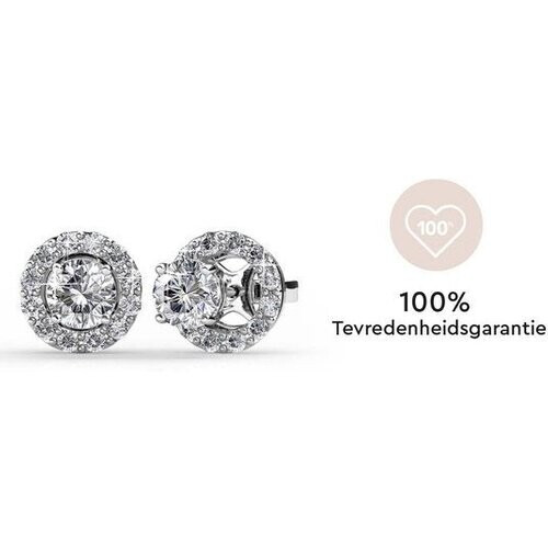 Tweedekans Yolora Dames Oorbellen met Ronde Kalpa Camaka Kristallen - Zilver kleurig - 18K Witgoud Verguld - Oorknoppen - Moederdag Cadeautje Tweedehands