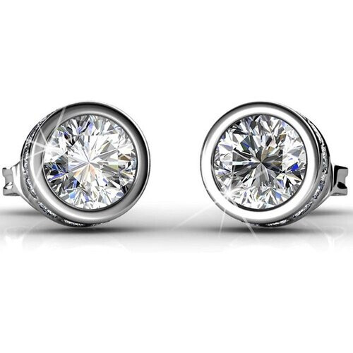 Tweedekans Yolora Dames Oorbellen met Ronde Kalpa Camaka Kristallen - Zilver kleurig - 18K Witgoud Verguld - Moederdag Cadeautje Tweedehands