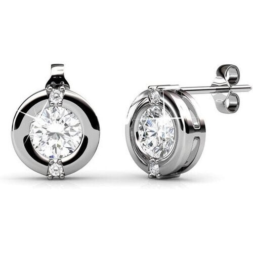 Tweedekans Yolora Dames Oorbellen met Ronde Kalpa Camaka Kristallen - Zilver kleurig - 18K Witgoud Verguld - Moederdag Cadeautje Tweedehands