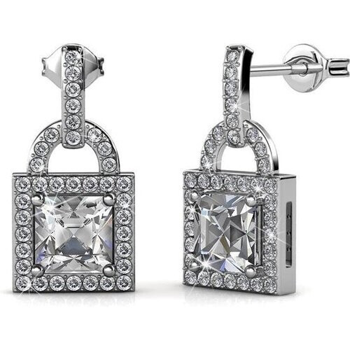 Tweedekans Yolora Oorbellen Slotje – Kalpa Camaka Kristallen – Zilverkleurig – 18K Witgoud Verguld – Luxe Giftbox Tweedehands