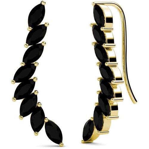 Tweedekans Yolora Dames Oorbellen - Zwarte Kalpa Camaka Kristallen - 18K Geel Verguld - 36,5 mm - Luxe Oorhangers - Inclusief Geschenkverpakking Tweedehands