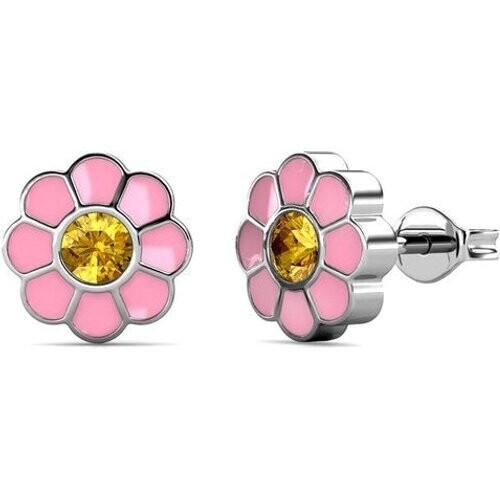 Tweedekans Yolora Kids Oorbellen – Roze Bloemen – Kalpa Camaka Kristallen – 18K Witgoud Verguld – Luxe Giftbox Tweedehands