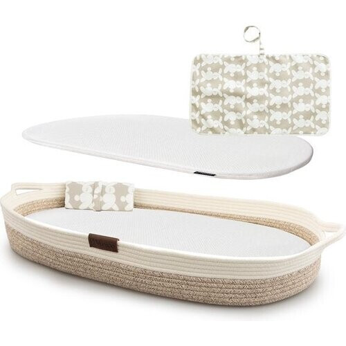 Tweedekans Yunioo® Aankleedkussen │Verschoonkussen │ XL baby verschoonmand 80cm │ Mozesmand incl. Matras met Waterafstotende Hoes en Verschoonmatje │ Wit-Beige Tweedehands