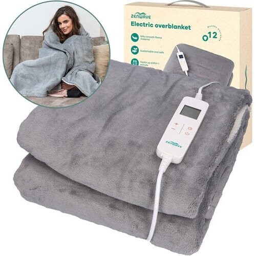 Tweedekans Zenwave Elektrische Deken 180x130cm - Wasmachinebestendige Omslagdeken Grijs - 10 standen Warmtedeken - Ultra Zachte Fleece Warmte Plaid - Elektrische Bovendeken - Kamperen & Outdoor - 1 Persoons Tweedehands